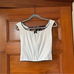 White Crop Top with Black Lace/Bow *SOLD*